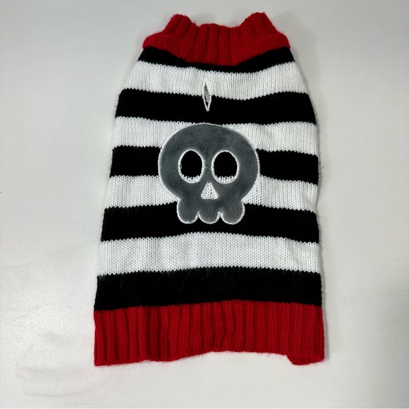 Dog Sweater Sz S Skull Halloween Stripe Red Black White RN #54269 - Picture 3 of 7
